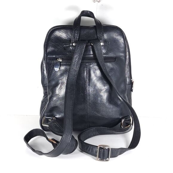 Ashwood Black Glazed Leather Medium Multi Compartments Purse Handbag Backpack - Picture 5 of 16